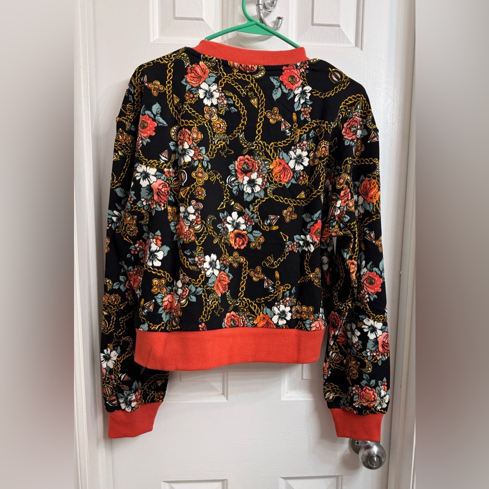 NEW! Laila Ali Women’s Floral Long Sleeve Floral Sweatshirt Pullover Black/Coral - Picture 4 of 13
